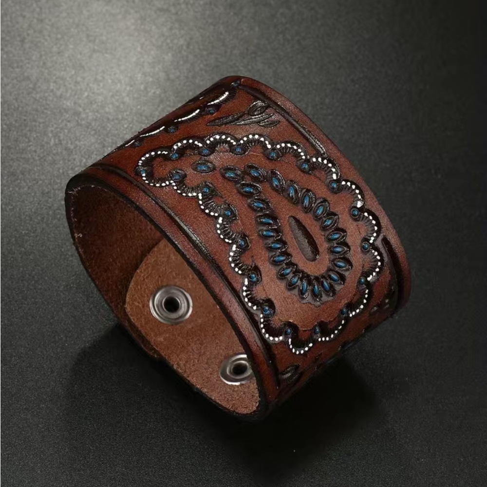 1pc Trendy Creative‎ Pu Leather Bracelet Carved Oil Drop Punk Braided Decorative
